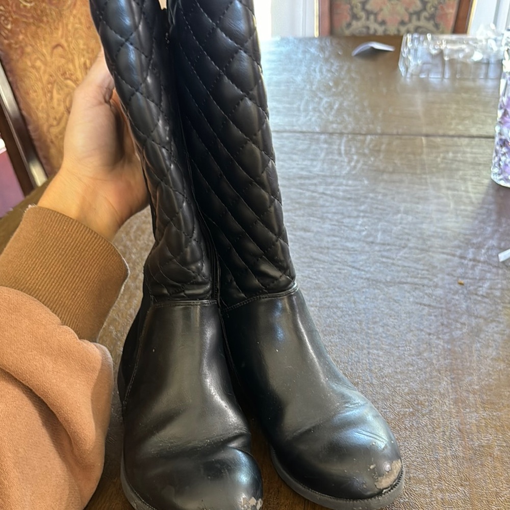 Black Quilted Leather Boots